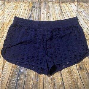 Aerie Blue Lace Floral Laser Cut Lined Cotton Pull On Shorts